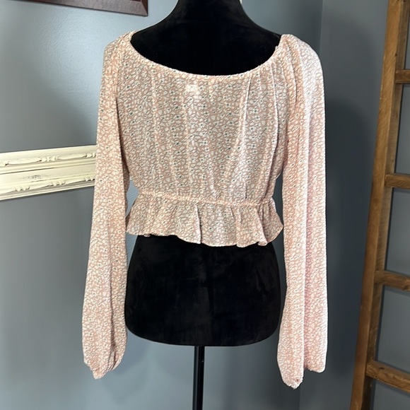 Princess Polly Pink Floral Tie Front Crop Top Size 6 Plunge Neckline BOHO - Picture 6 of 7
